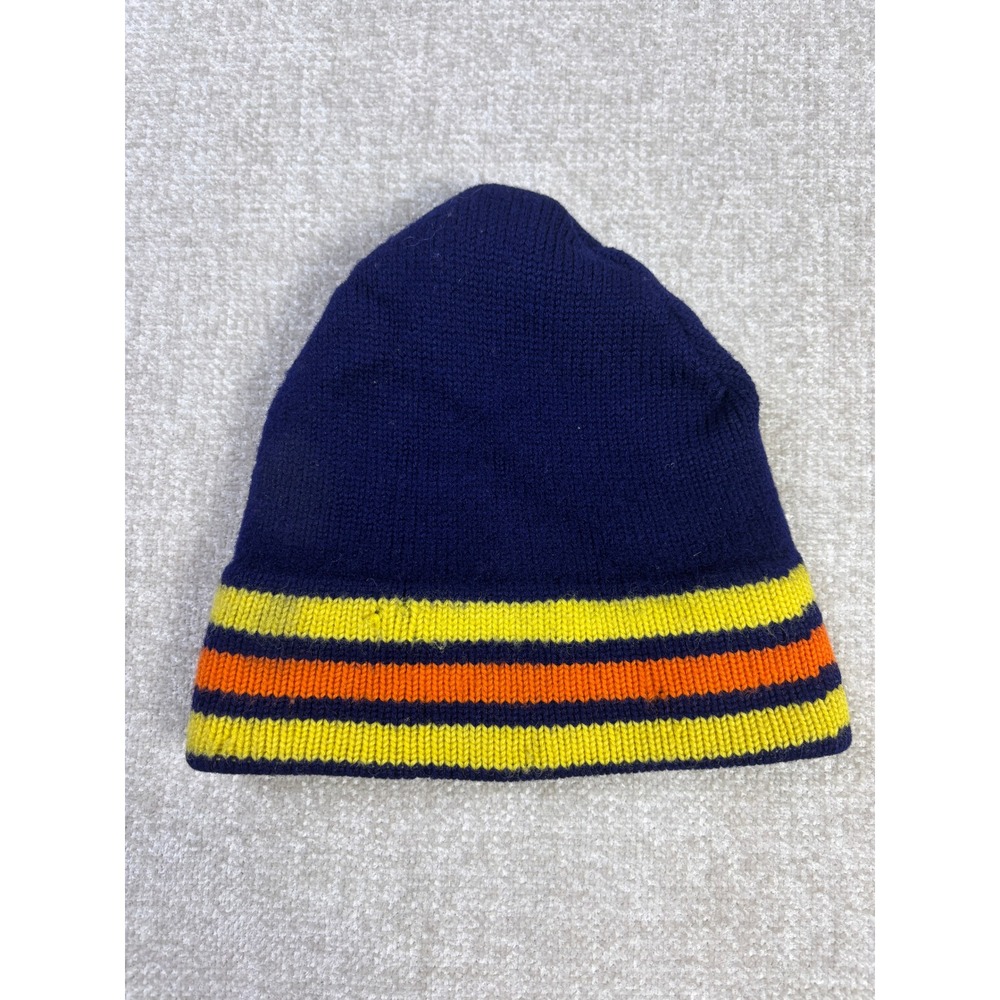Vintage Meister Hagemeister 100% Wool Beanie Hat Navy Blue Striped Made Austria